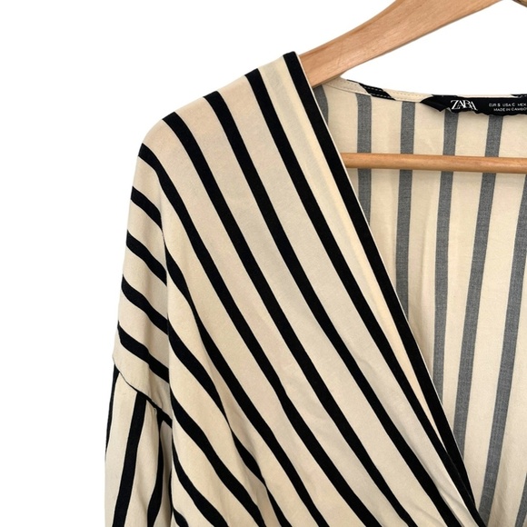 Zara Asymmetrical Stripes and Polka Dots Wrap Front Tie Women's Blouse Sz Small - Picture 5 of 8